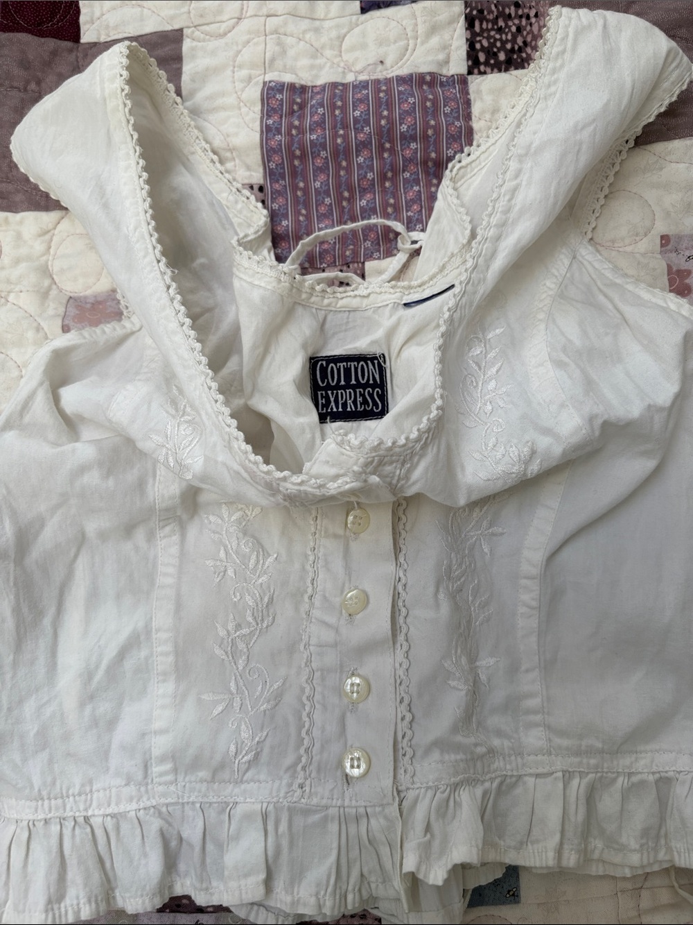 Cotton Express White Embroidered Button-Front Camisole - Picture 2 of 4